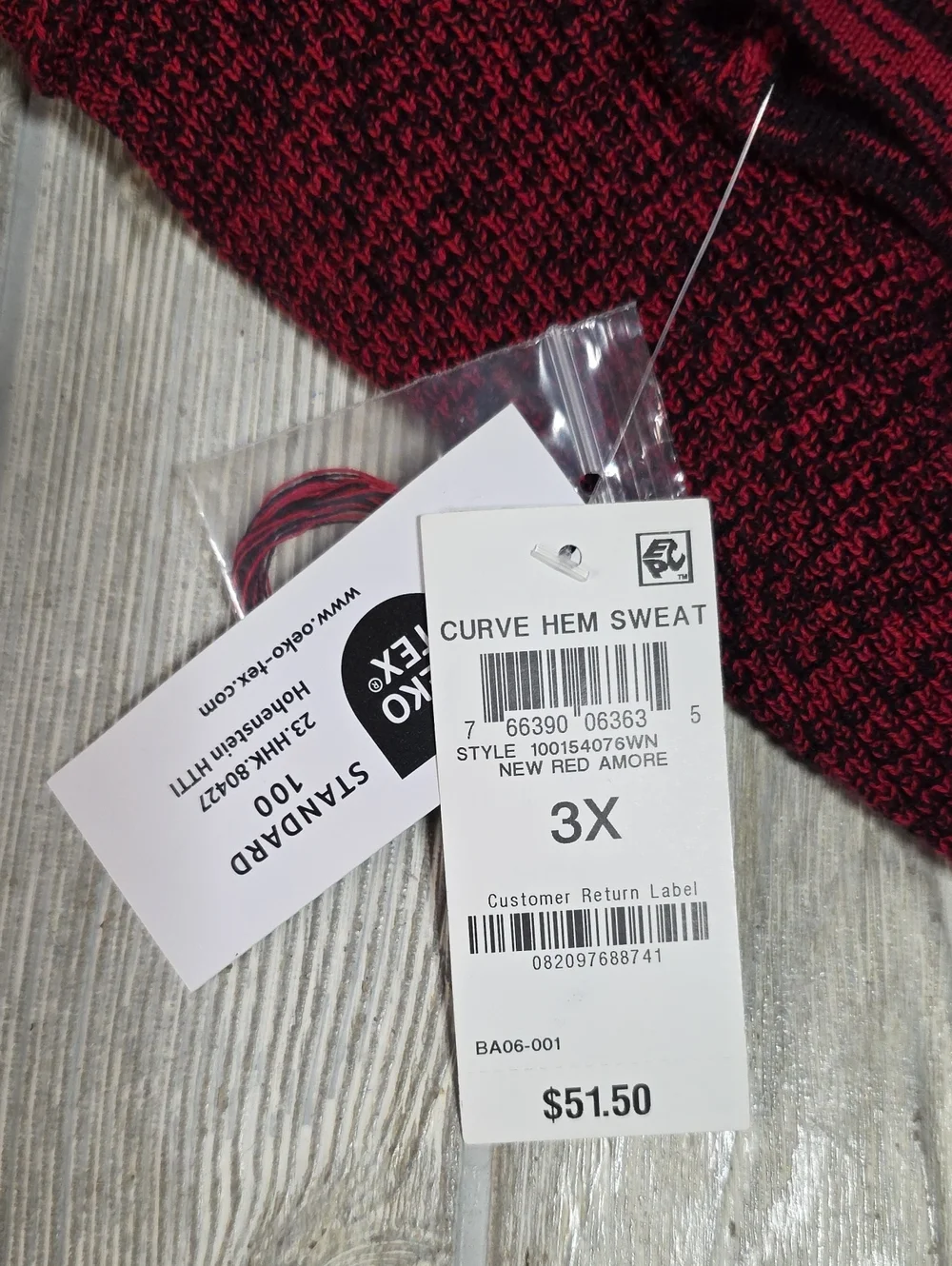 Karen Scott Red and Black Colorblock Tunic Sweater Womens Plus Size 3X NWT